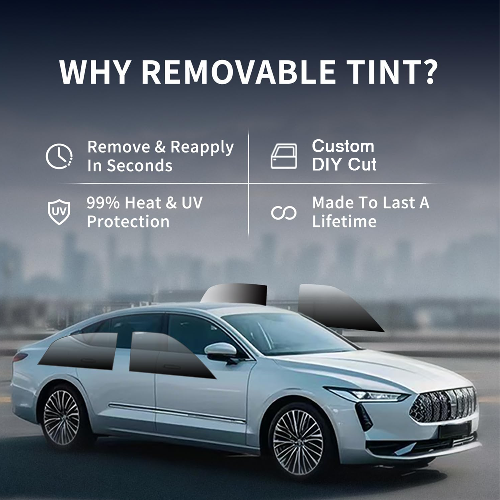 Universal Reduce Infrared Heat & Block UV by 99% Removable Window Tint Film for Cars - DIY Cut for Multiple Shapes